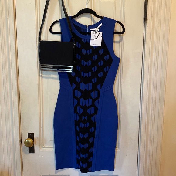DVF Franca Dress in Black/Vivid Blue - Picture 2 of 8